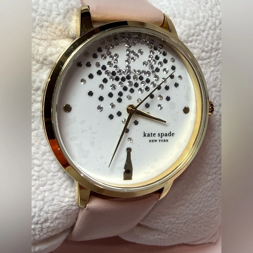 Kate Spade New York KSW9023 Crystal Dial Blush Leather Watch & Box NWT
